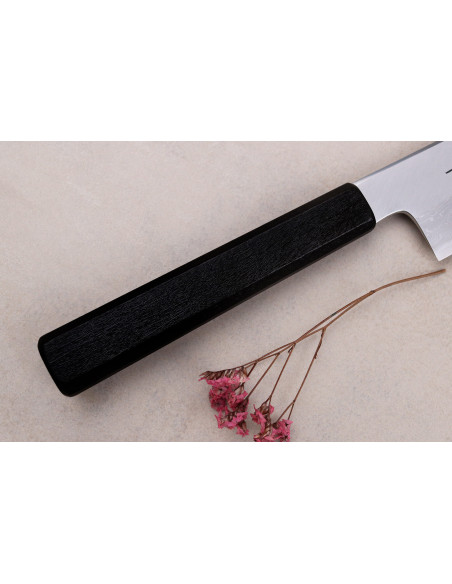 santoku kersen Japans ambachtelijk Kagekiyo Damas Yoshikazu Tanaka 18cm
