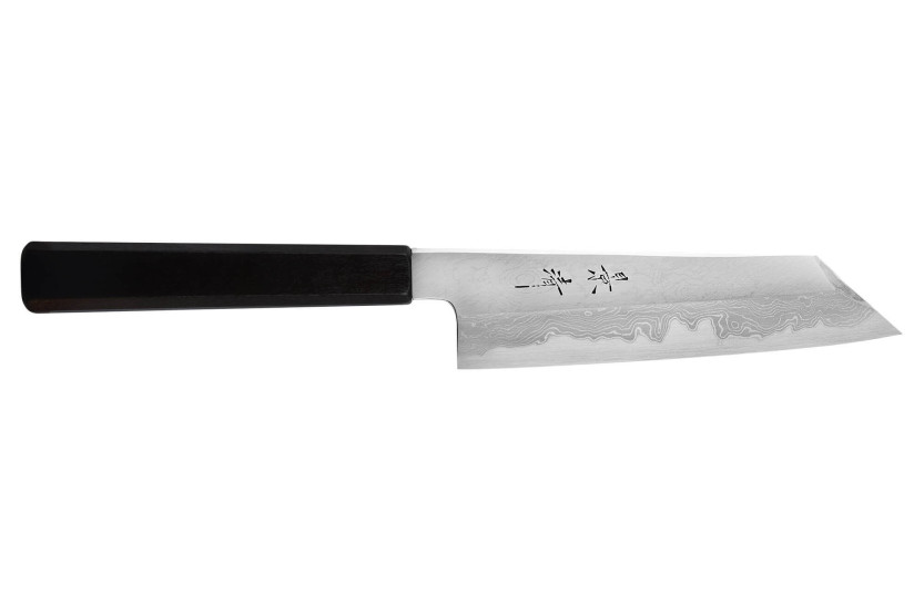 santoku kersen Japans ambachtelijk Kagekiyo Damas Yoshikazu Tanaka 18cm