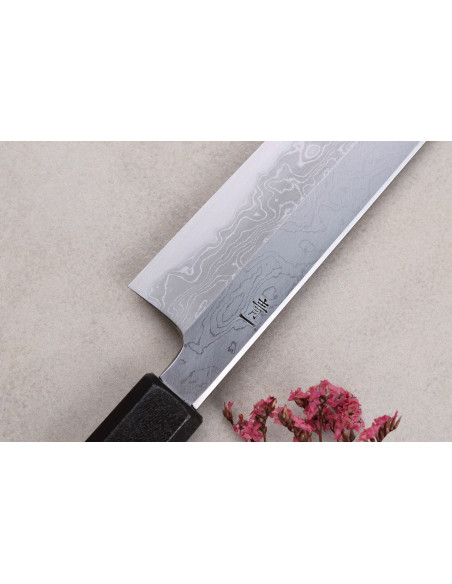Faca japonesa sujihiki Kagekiyo Damascus Yoshikazu Tanaka 27cm feita à mão