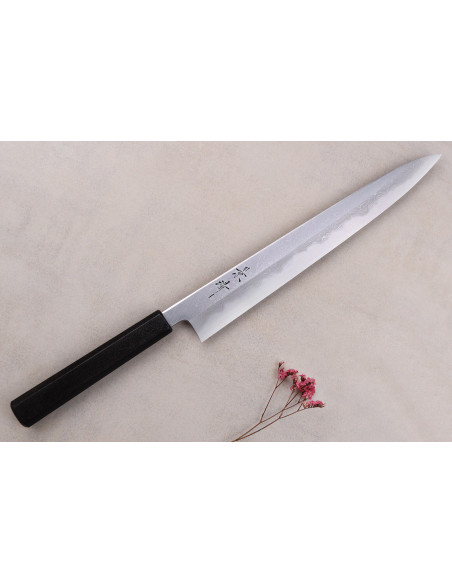 Faca japonesa sujihiki Kagekiyo Damascus Yoshikazu Tanaka 27cm feita à mão