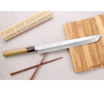 Couteau sakimaru takohiki japonais artisanal Yoshihiro Hongasumi Branco 2 aço 27cm 2