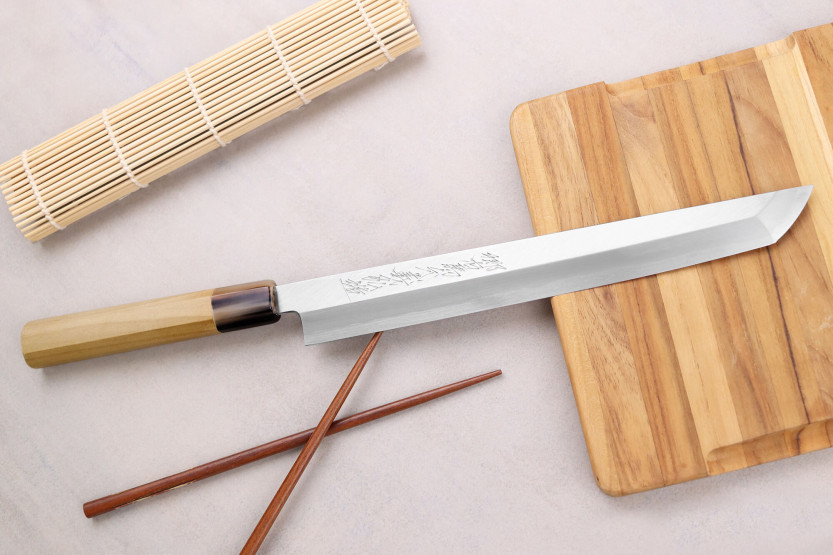 Couteau sakimaru takohiki japonais artisanal Yoshihiro Hongasumi Weiß 2 Stahl 27cm