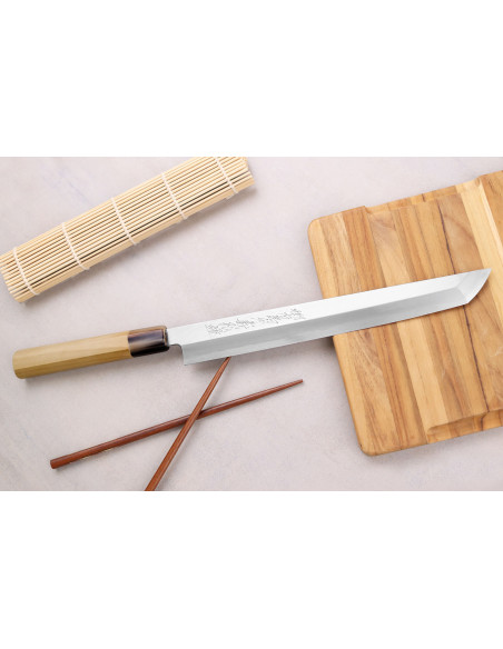 Couteau sakimaru takohiki japonais artisanal Yoshihiro Hongasumi Hvit 2 stål 27cm