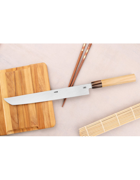 Couteau sakimaru takohiki japonais artisanal Yoshihiro Hongasumi Hvit 2 stål 27cm