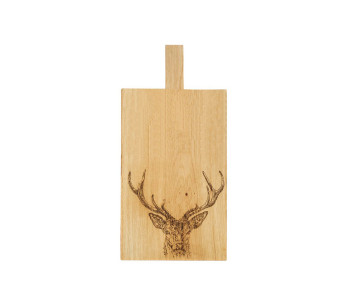 Selbrae House serveringsbrett i eik 50x25x2cm med håndtak - hjortemotiv