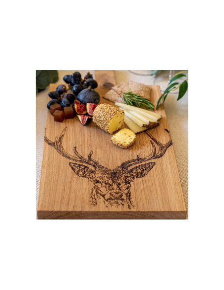 Servierbrett aus Eiche Selbrae House 50x25x2cm mit Griff - Hirschmotiv