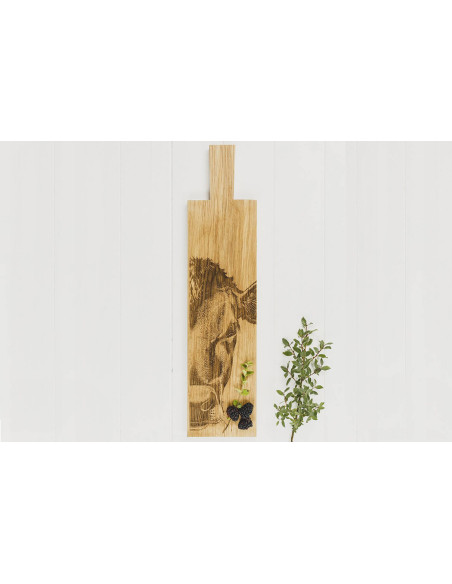 Tabla para aperitivos Selbrae House Roble 65x15x2cm con asa - Motivo vaca