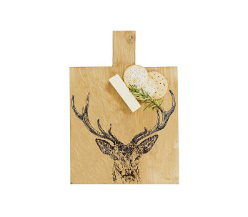 Selbrae House serveringsbrett i eik 35x25x2cm med håndtak - hjortemotiv