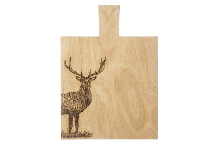 Selbrae House oak serving board 35x25x2cm with handle - Deer motif