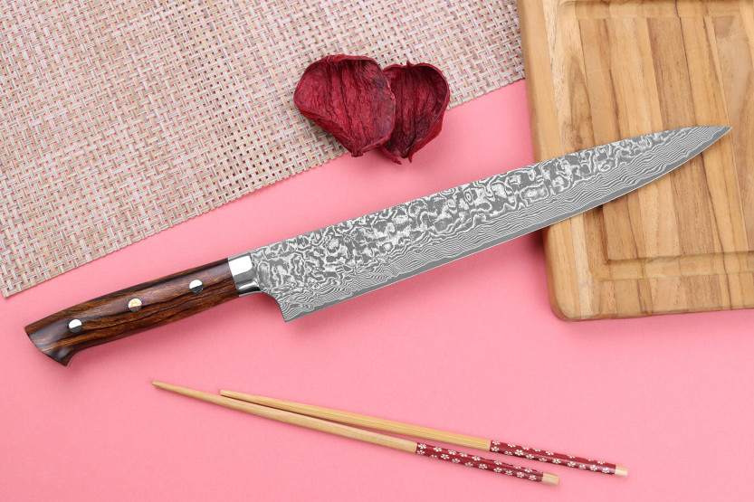 Japansk sujihiki-kniv Takeshi Saji R2 Damaskus Mosaic 27 cm