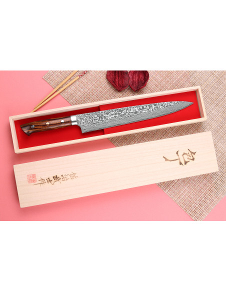 Faca japonesa sujihiki Takeshi Saji R2 Damascus Mosaic 27cm