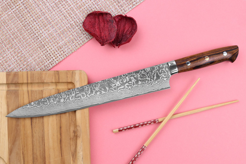 Faca japonesa sujihiki Takeshi Saji R2 Damascus Mosaic 27cm
