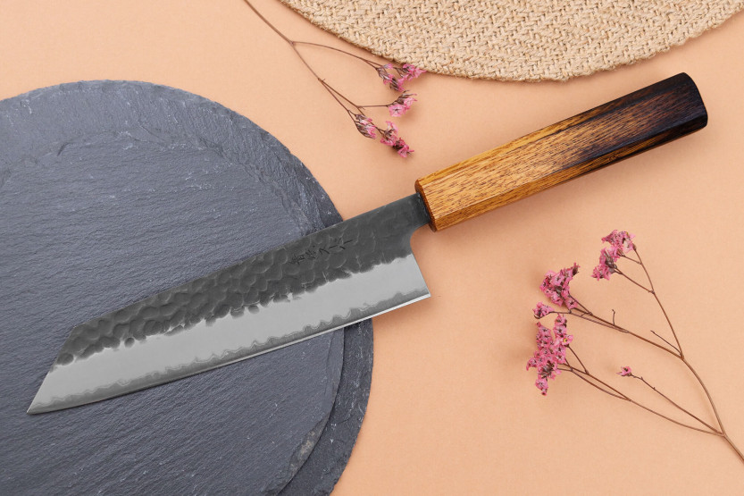 Bunka-Messer 17cm japanisch handgefertigt Yuzo Black AS gebrannte Eiche