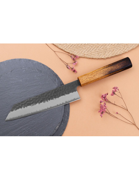 Bunka-Messer 17cm japanisch handgefertigt Yuzo Black AS gebrannte Eiche