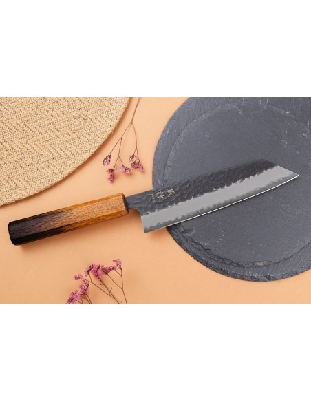 Yuzo Black AS burnt oak 17cm japanese handmade bunka knife