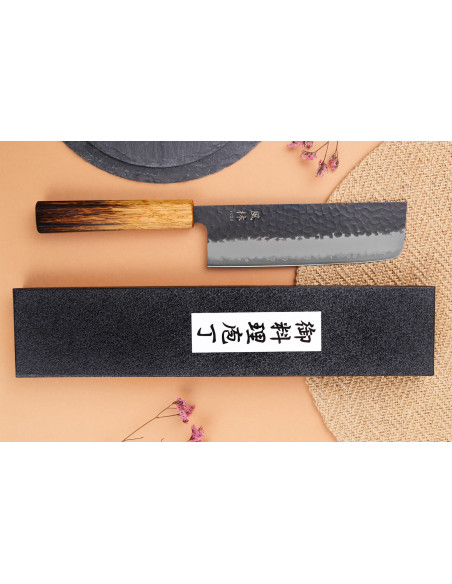 16,5cm Japanese handmade nakiri knife Yuzo Black AS burnt oak