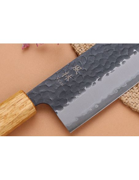 16,5 cm japansk håndlaget nakiri-kniv Yuzo Black AS brent eik