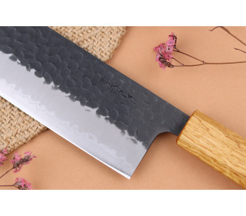 Yuzo Negro AS roble quemado 16,5cm cuchillo nakiri japonés hecho a mano 2