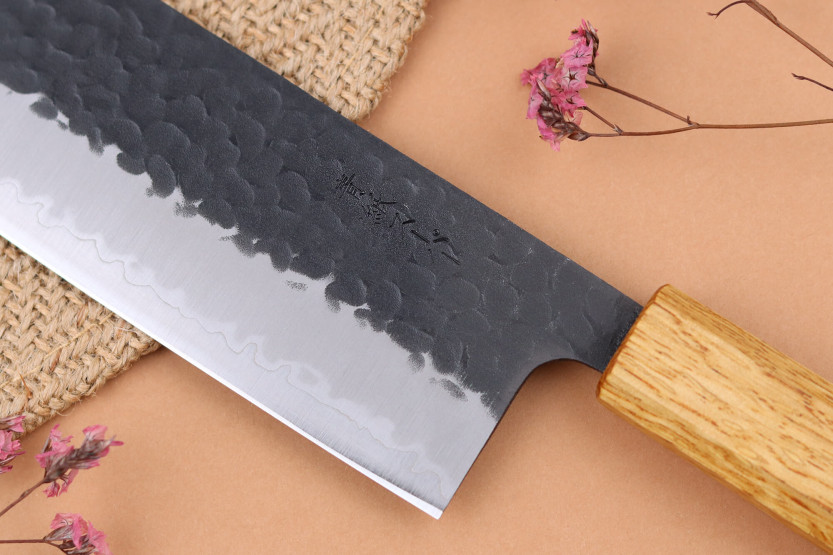Yuzo Negro AS roble quemado 16,5cm cuchillo nakiri japonés hecho a mano