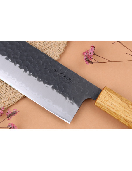 Yuzo Negro AS roble quemado 16,5cm cuchillo nakiri japonés hecho a mano