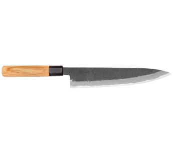 24cm Hinoura Mutsumi Ajikataya Negro Nashiji Cuchillo de cocinero japonés hecho a mano