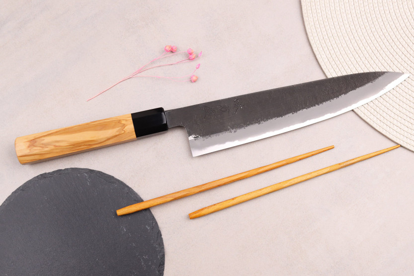 Kokkekniv 24 cm Hinoura Mutsumi Ajikataya Sort Nashiji japansk håndlavet