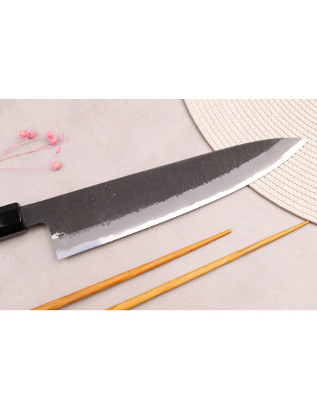 24cm Hinoura Mutsumi Ajikataya Negro Nashiji Cuchillo de cocinero japonés hecho a mano