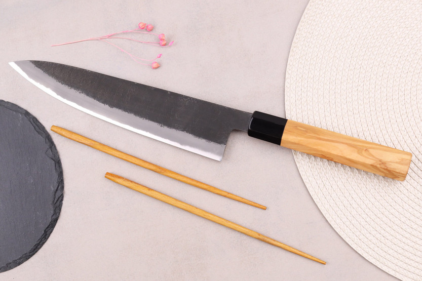 Kokkekniv 24 cm Hinoura Mutsumi Ajikataya Sort Nashiji japansk håndlavet