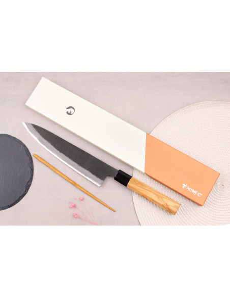 Kokkens kniv 24cm Hinoura Mutsumi Ajikataya Svart Nashiji japansk håndlaget