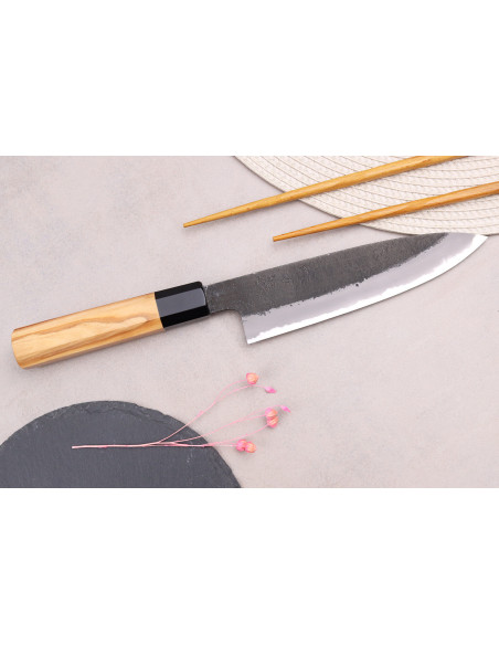 Couteau universel 15cm Japonese handwerkliche Hinoura Mutsumi Ajikataya Schwarz Nashiji