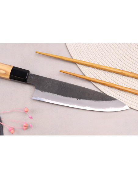 Couteau universel 15cm Japonês artesanal Hinoura Mutsumi Ajikataya Preto Nashiji