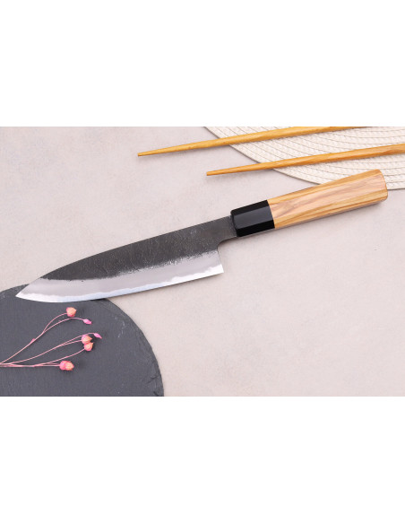 Couteau universel 15cm giapponese artigianale Hinoura Mutsumi Ajikataya Nero Nashiji