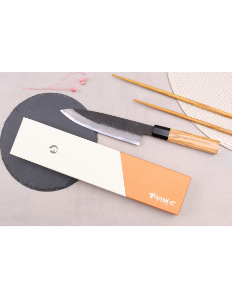 Couteau universel 15cm giapponese artigianale Hinoura Mutsumi Ajikataya Nero Nashiji