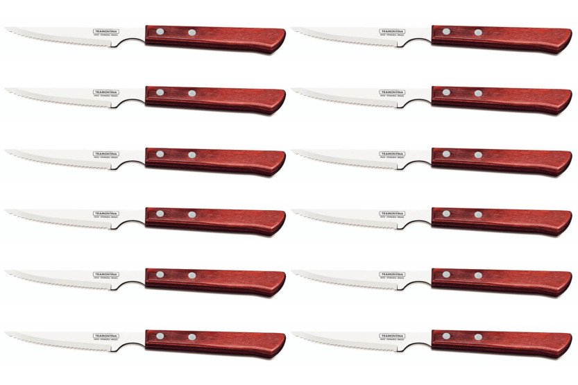 Tramontina Steakmesserset 12 tlg. mit Wellenschliff 10cm roter Griff