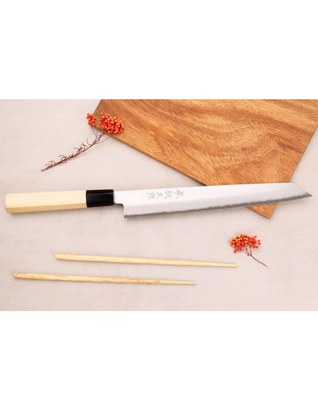 Momotaro Ginsan 24 cm sujihiki kiritsuke coltello giapponese fatto a mano manico di magnolia