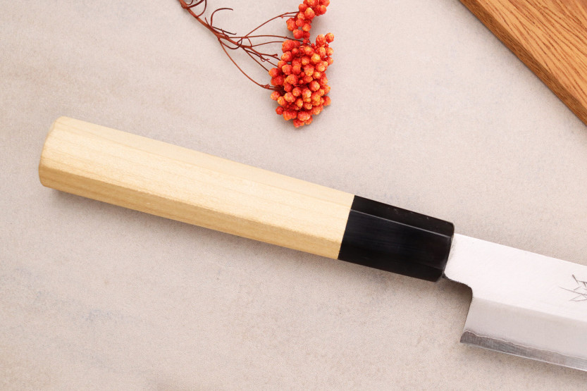 Momotaro Ginsan 24cm sujihiki kiritsuke japans handgemaakt mes magnolia handvat