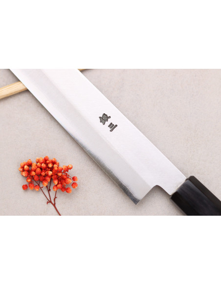 Momotaro Ginsan 24cm sujihiki kiritsuke cuchillo japonés hecho a mano mango de magnolia