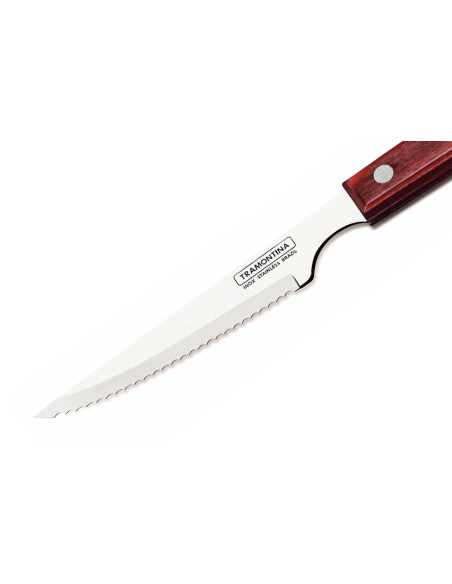 Juego de 12 cuchillos Tramontina para bistec, hoja dentada de 10 cm, mango rojo