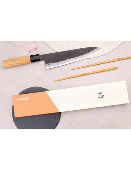21cm Hinoura Mutsumi Ajikataya Black Nashiji Japanese handmade chef ' s knife