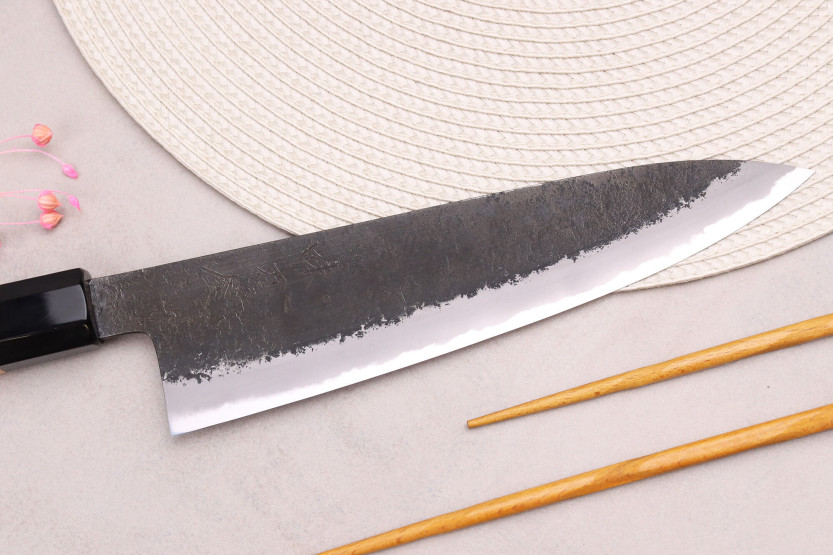 Faca de chef japonesa artesanal de 21 cm Hinoura Mutsumi Ajikataya Preto Nashiji
