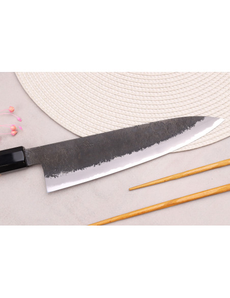 21 cm Hinoura Mutsumi Ajikataya Nero Nashiji Coltello da cuoco giapponese fatto a mano