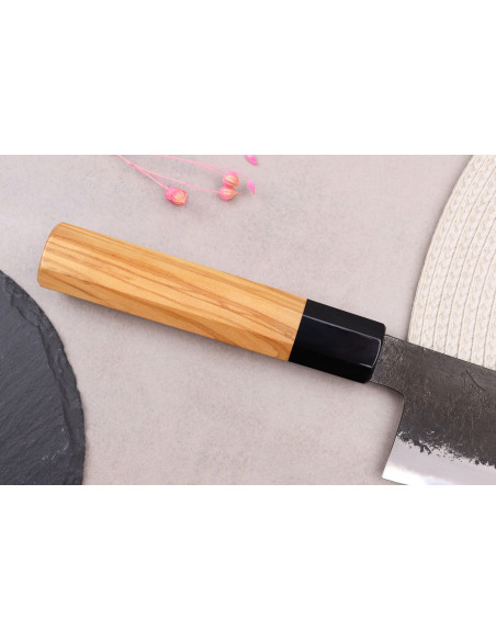 21 cm Hinoura Mutsumi Ajikataya Nero Nashiji Coltello da cuoco giapponese fatto a mano