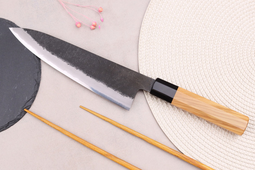 21cm Hinoura Mutsumi Ajikataya Black Nashiji Japanese handmade chef ' s knife