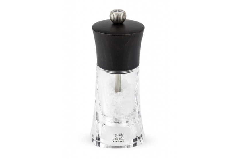 Peugeot Oléron chocolate salt mill in acrylic and wood 14cm