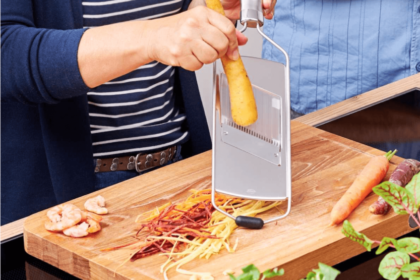 mandolina de cocina Rösle de acero inoxidable 18/10 + 3 insertos
