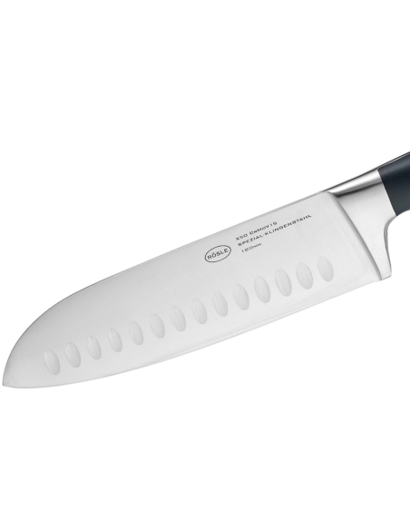 Rösle Tradition santokuveitsi 17.5cm, jossa on granton-teräterä