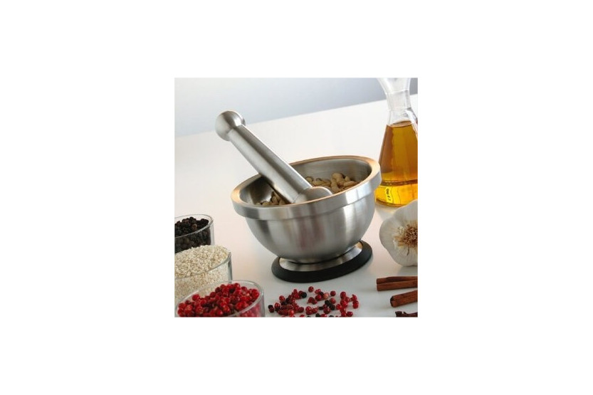 Mastrad stainless steel mortar + pestle with non-slip base