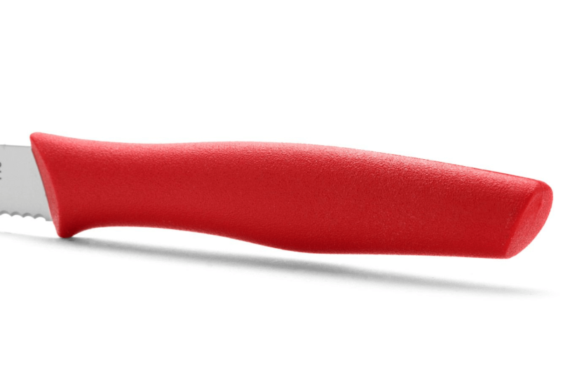 Arcos Nova Spickmesser mit gezahnter Klinge aus Nitrum-Stahl roter Griff 10cm