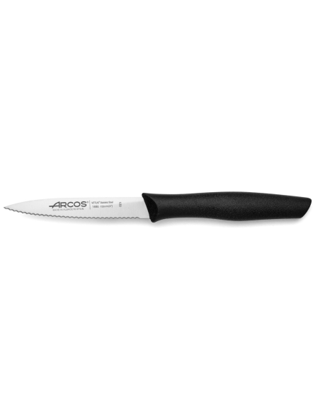 Arcos Nova-skærekniv Nitrum-stål savtakket blad sort håndtag 10 cm