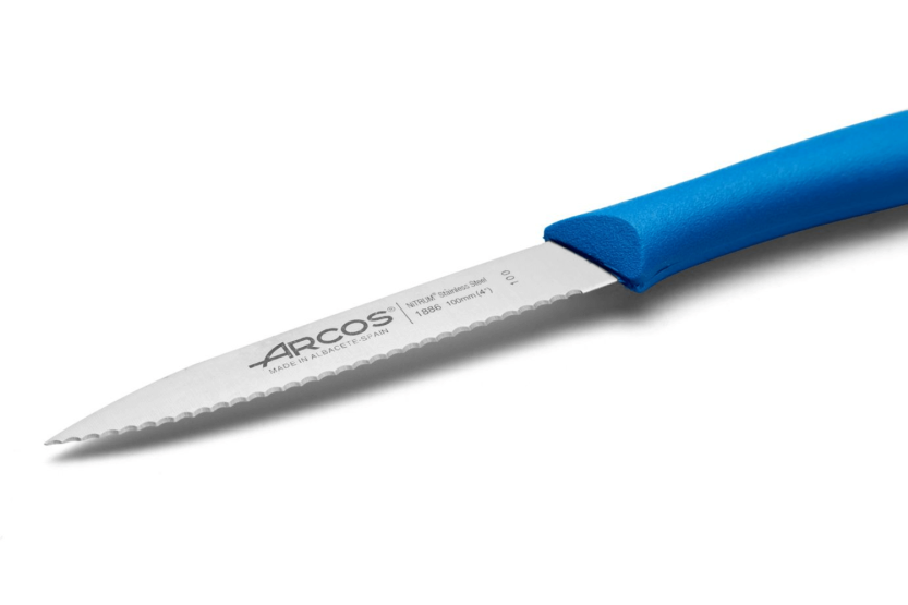 Arcos Nova paring knife serrated blade in Nitrum steel, blue handle, 10cm